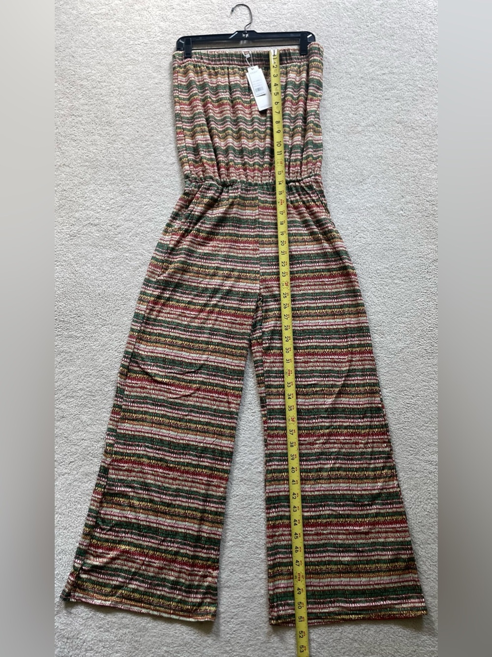 Exist Strapless Wide-Leg Stripe Jumpsuit in Green, Red, Pink & Cream